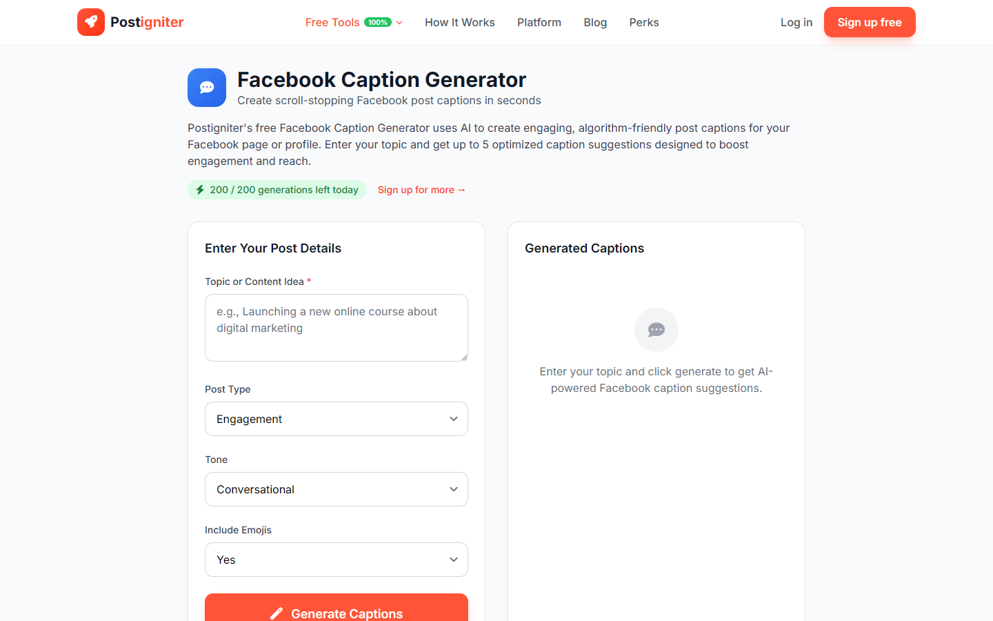 Facebook Caption Generator