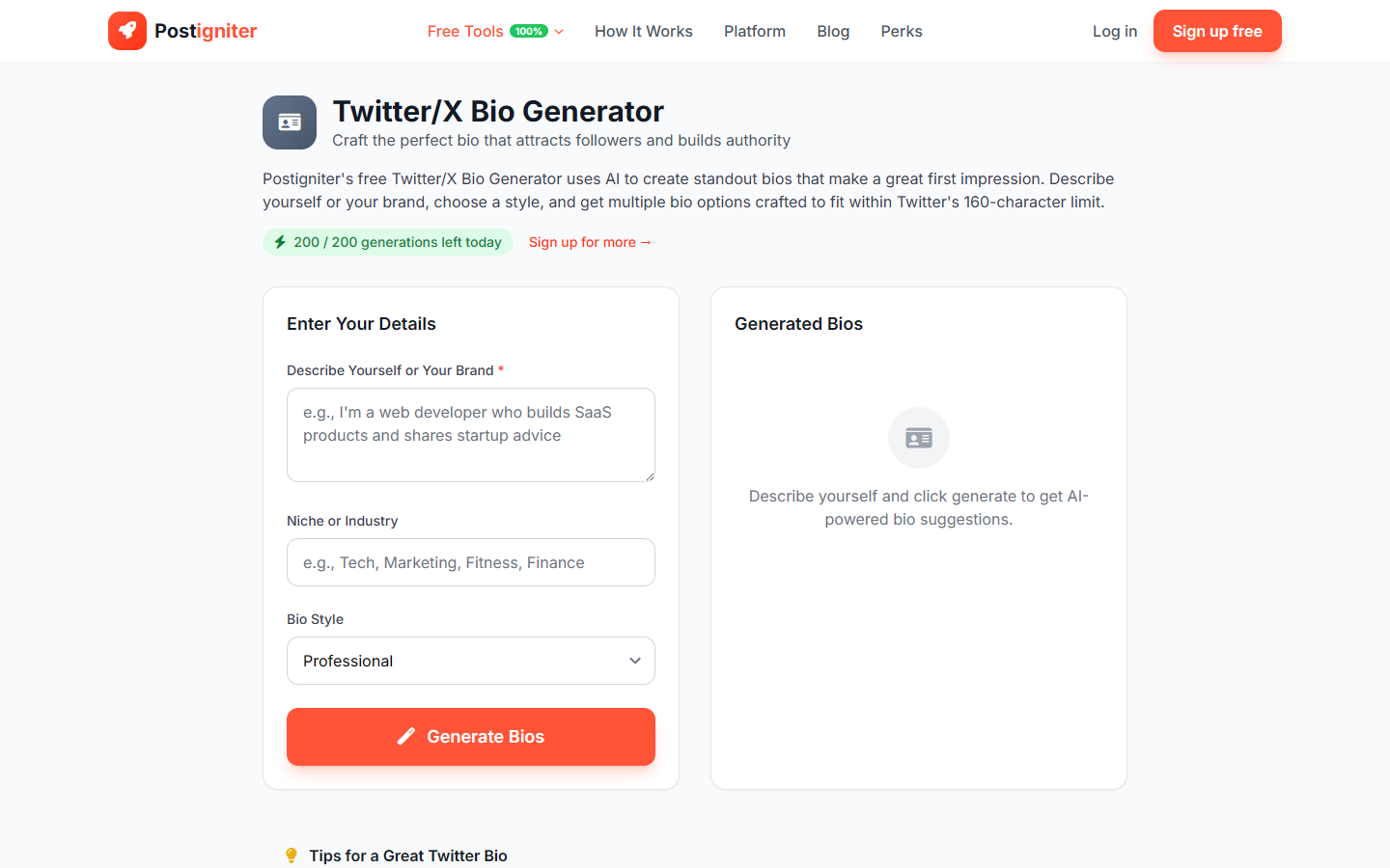 Twitter / X Bio Generator